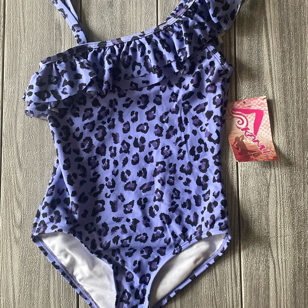 Girls Purple Leopard Print Swimsuit